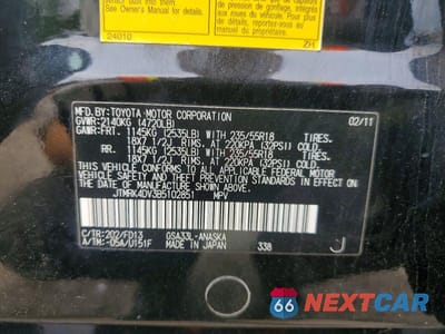 Zdjęcie 13 z 13 samochodu: 2011 TOYOTA RAV4 SPORT VIN:JTMRK4DV3B5102851 - miniatura