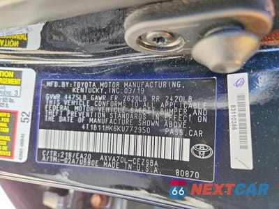 Zdjęcie 12 z 12 samochodu: 2019 TOYOTA CAMRY SE VIN:4T1B11HK6KU772950 - miniatura