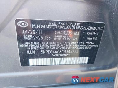 Zdjęcie 12 z 12 samochodu: 2012 HYUNDAI SONATA LIMITED VIN:5NPEC4AC8CH345233 - miniatura