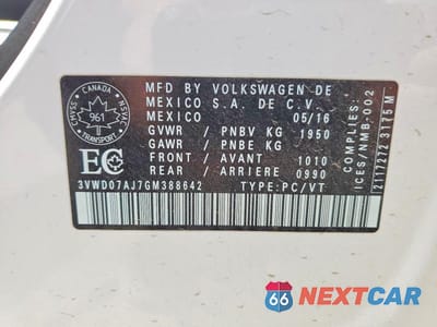 Zdjęcie 12 z 12 samochodu: 2016 VOLKSWAGEN JETTA COMFORTLINE VIN:3VWD07AJ7GM388642 - miniatura