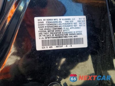 Zdjęcie 13 z 13 samochodu: 2013 HONDA PILOT EX VIN:5FNYF4H48DB037465 - miniatura
