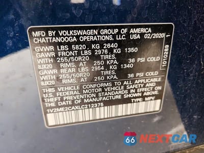 Zdjęcie 13 z 13 samochodu: 2020 VOLKSWAGEN ATLAS CROSS SPORT SEL VIN:1V2ME2CAXLC212375 - miniatura