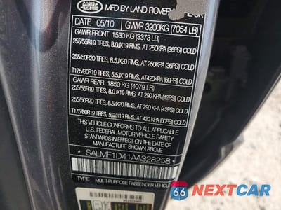 Zdjęcie 13 z 13 samochodu: 2010 LAND ROVER RANGE ROVER HSE LUXURY VIN:SALMF1D41AA328258 - miniatura