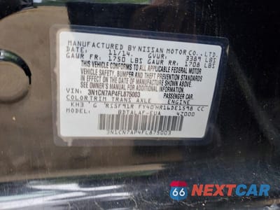 Zdjęcie 12 z 12 samochodu: 2015 NISSAN VERSA 1.6 S VIN:3N1CN7AP4FL875003 - miniatura