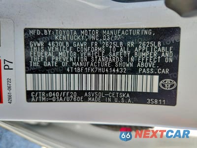 Zdjęcie 13 z 13 samochodu: 2017 TOYOTA CAMRY SE VIN:4T1BF1FK7HU414432 - miniatura