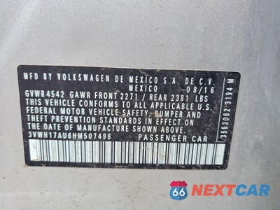 Zdjęcie 14 z 14 samochodu: 2017 VOLKSWAGEN GOLF ALLTRACK S VIN:3VWH17AU6HM507498 - miniatura