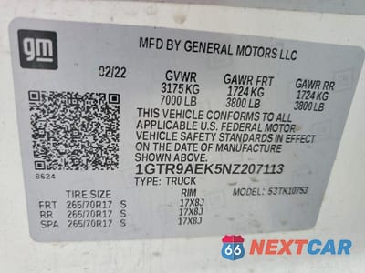 Zdjęcie 12 z 12 samochodu: 2022 GMC SIERRA LIMITED K1500 VIN:1GTR9AEK5NZ207113 - miniatura