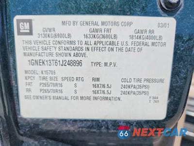 Zdjęcie 12 z 12 samochodu: 2001 CHEVROLET TAHOE K1500 VIN:1GNEK13T61J248896 - miniatura