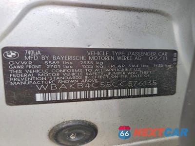 Zdjęcie 12 z 12 samochodu: 2012 BMW 740 LI VIN:WBAKB4C55CC576135 - miniatura