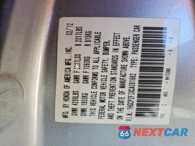 Zdjęcie 12 z 12 samochodu: 2012 HONDA ACCORD LX VIN:1HGCP2F3XCA091882 - miniatura