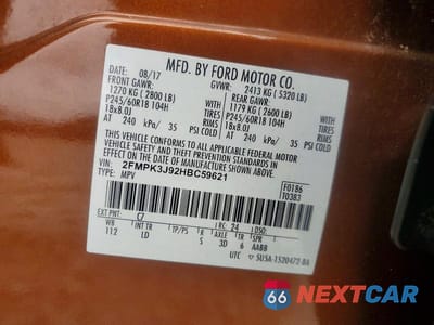 Zdjęcie 12 z 12 samochodu: 2017 FORD EDGE SEL VIN:2FMPK3J92HBC59621 - miniatura
