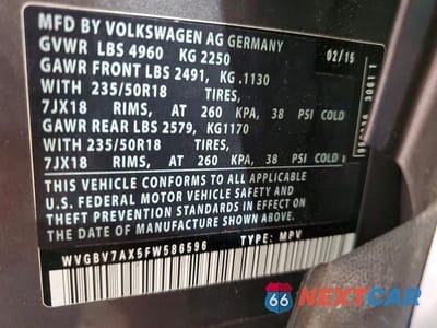 Zdjęcie 13 z 13 samochodu: 2015 VOLKSWAGEN TIGUAN S VIN:WVGBV7AX5FW586596 - miniatura