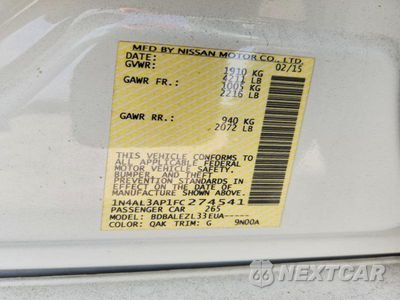Zdjęcie 12 z 12 samochodu: 2015 NISSAN ALTIMA 2.5 S VIN:1N4AL3AP1FC274541 - miniatura