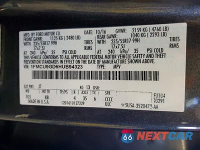 Zdjęcie 13 z 13 samochodu: 2017 FORD ESCAPE SE VIN:1FMCU9GD6HUB94323 - miniatura