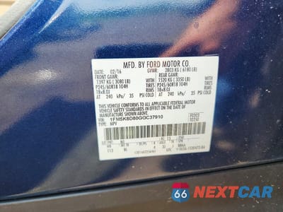 Zdjęcie 13 z 13 samochodu: 2016 FORD EXPLORER XLT VIN:1FM5K8D80GGC37910 - miniatura
