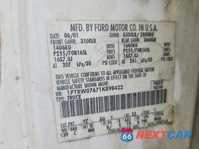 Zdjęcie 12 z 12 samochodu: 2001 FORD F150 SUPERCREW VIN:1FTRW07671KB98422 - miniatura