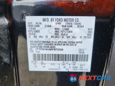 Zdjęcie 12 z 12 samochodu: 2006 FORD F150 SUPERCREW VIN:1FTPW14V86FB72324 - miniatura