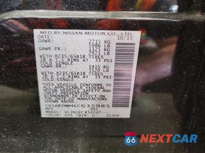 Zdjęcie 13 z 13 samochodu: 2014 NISSAN PATHFINDER S VIN:5N1AR2MM4EC635985 - miniatura