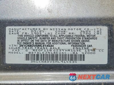 Zdjęcie 13 z 13 samochodu: 2021 NISSAN VERSA S VIN:3N1CN8DV5ML914534 - miniatura