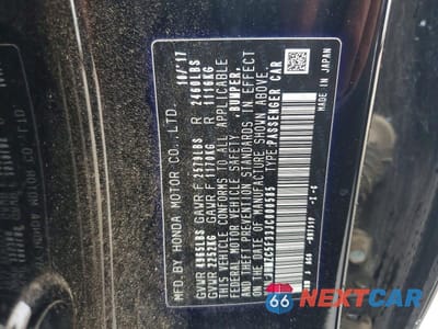 Zdjęcie 12 z 12 samochodu: 2018 HONDA CLARITY TOURING VIN:JHMZC5F33JC000585 - miniatura