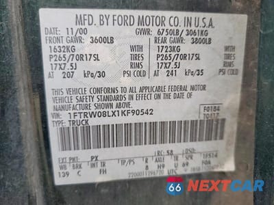 Zdjęcie 12 z 12 samochodu: 2001 FORD F150 SUPERCREW VIN:1FTRW08LX1KF90542 - miniatura