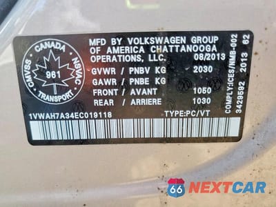Zdjęcie 12 z 12 samochodu: 2014 VOLKSWAGEN PASSAT S VIN:1VWAH7A34EC019118 - miniatura