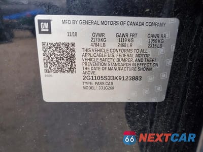 Zdjęcie 13 z 13 samochodu: 2019 CHEVROLET IMPALA PREMIER VIN:2G1105S33K9123883 - miniatura