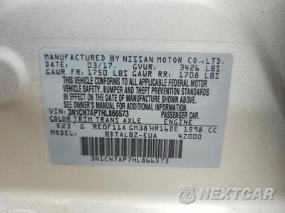 Zdjęcie 12 z 12 samochodu: 2017 NISSAN VERSA 1.6 SV VIN:3N1CN7AP7HL866573 - miniatura