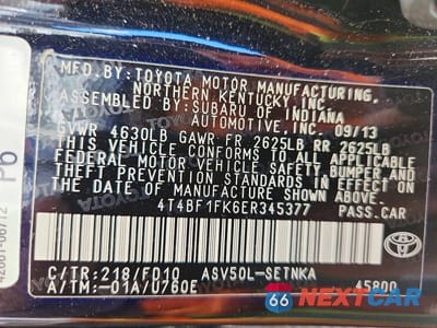 Zdjęcie 13 z 13 samochodu: 2014 TOYOTA CAMRY LE VIN:4T4BF1FK6ER345377 - miniatura