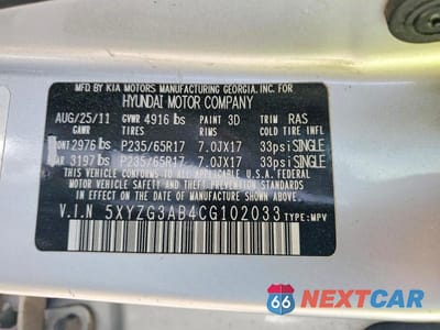 Zdjęcie 12 z 12 samochodu: 2012 HYUNDAI SANTA FE GLS VIN:5XYZG3AB4CG102033 - miniatura