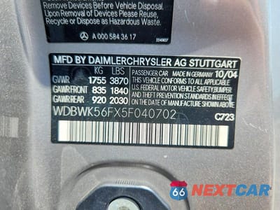 Zdjęcie 12 z 12 samochodu: 2005 MERCEDES-BENZ SLK 350 VIN:WDBWK56FX5F040702 - miniatura
