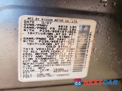 Zdjęcie 14 z 14 samochodu: 2007 NISSAN MURANO S VIN:JN8AZ08T97W520220 - miniatura