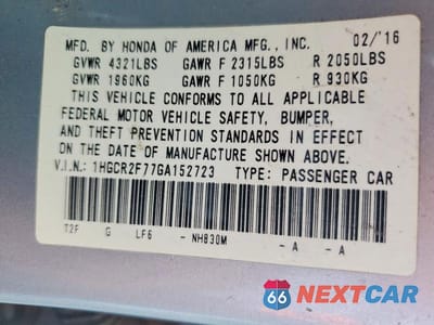 Zdjęcie 13 z 13 samochodu: 2016 HONDA ACCORD EX VIN:1HGCR2F77GA152723 - miniatura