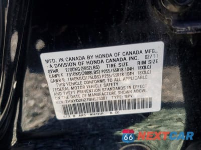 Zdjęcie 13 z 13 samochodu: 2011 ACURA MDX VIN:2HNYD2H27BH525381 - miniatura
