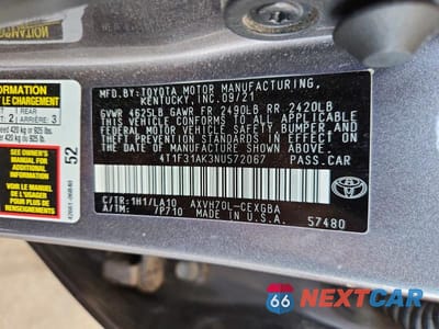 Zdjęcie 12 z 12 samochodu: 2022 TOYOTA CAMRY XLE VIN:4T1F31AK3NU572067 - miniatura