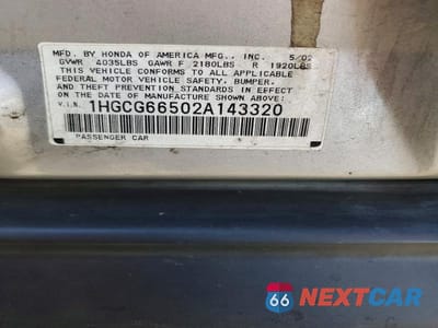 Zdjęcie 12 z 12 samochodu: 2002 HONDA ACCORD LX VIN:1HGCG66502A143320 - miniatura
