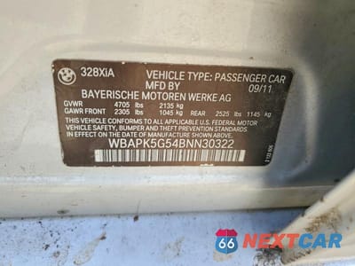 Zdjęcie 12 z 12 samochodu: 2011 BMW 328 XI SULEV VIN:WBAPK5G54BNN30322 - miniatura