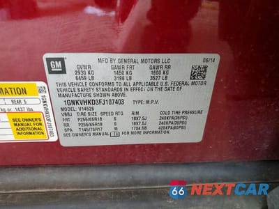 Zdjęcie 13 z 13 samochodu: 2015 CHEVROLET TRAVERSE LT VIN:1GNKVHKD3FJ107403 - miniatura
