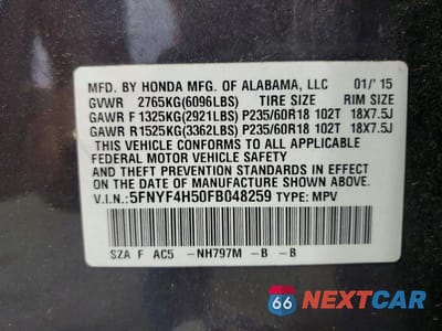 Zdjęcie 13 z 13 samochodu: 2015 HONDA PILOT EXL VIN:5FNYF4H50FB048259 - miniatura