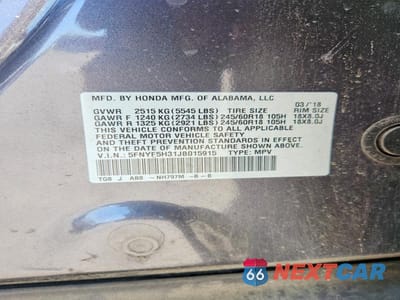 Zdjęcie 13 z 13 samochodu: 2018 HONDA PILOT EX VIN:5FNYF5H31JB015915 - miniatura