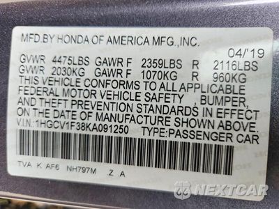 Zdjęcie 13 z 13 samochodu: 2019 HONDA ACCORD SPORT VIN:1HGCV1F38KA091250 - miniatura