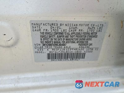 Zdjęcie 12 z 12 samochodu: 2021 NISSAN VERSA SV VIN:3N1CN8EV2ML884567 - miniatura