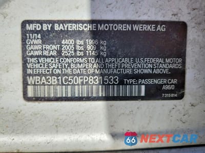 Zdjęcie 13 z 13 samochodu: 2015 BMW 320 I VIN:WBA3B1C50FP831533 - miniatura