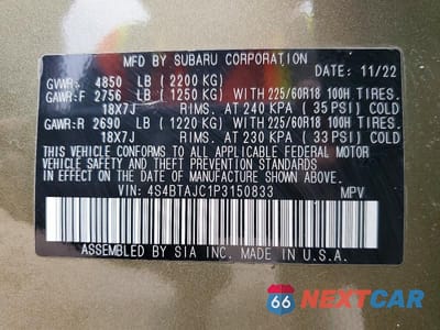 Zdjęcie 14 z 14 samochodu: 2023 SUBARU OUTBACK ONYX EDITION VIN:4S4BTAJC1P3150833 - miniatura