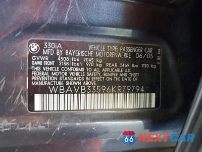 Zdjęcie 12 z 12 samochodu: 2006 BMW 330 I VIN:WBAVB33596KR79794 - miniatura