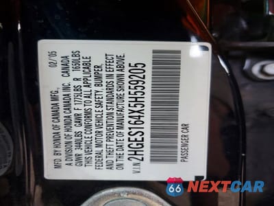 Zdjęcie 12 z 12 samochodu: 2005 HONDA CIVIC DX VIN:2HGES164X5H559205 - miniatura