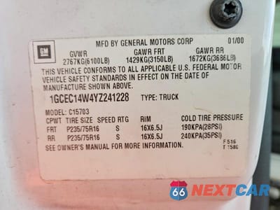 Zdjęcie 12 z 12 samochodu: 2000 CHEVROLET SILVERADO C1500 VIN:1GCEC14W4YZ241228 - miniatura