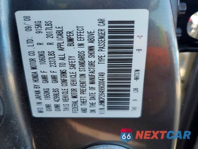 Zdjęcie 12 z 12 samochodu: 2009 HONDA ACCORD LXP VIN:JHMCP26499C004749 - miniatura