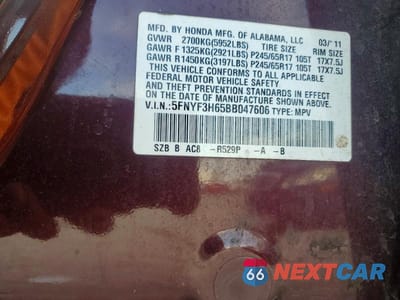 Zdjęcie 13 z 13 samochodu: 2011 HONDA PILOT EXL VIN:5FNYF3H65BB047606 - miniatura