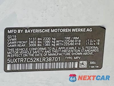 Zdjęcie 13 z 13 samochodu: 2019 BMW X3 SDRIVE30I VIN:5UXTR7C52KLR38701 - miniatura